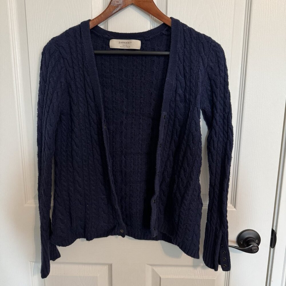 Zara Knit Blue Cardigan Snap Button Size Med